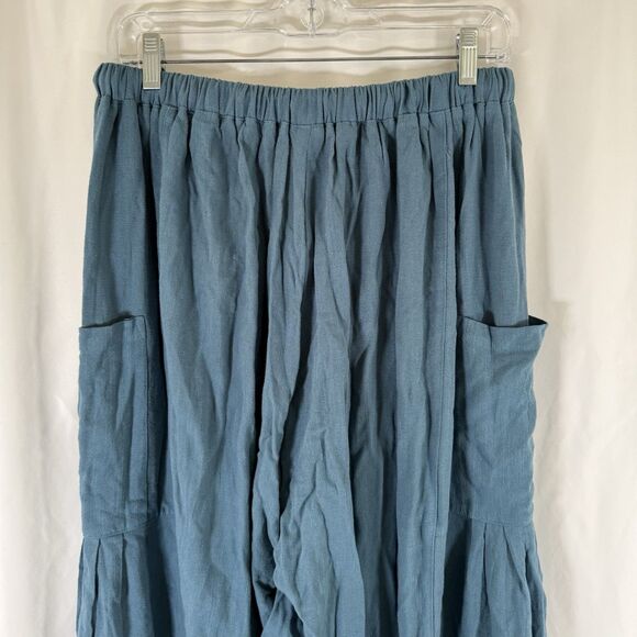 Tarse Pants Women's Medium Green Pull On Drawstring Cargo Pockets Linen - Picture 11 of 12